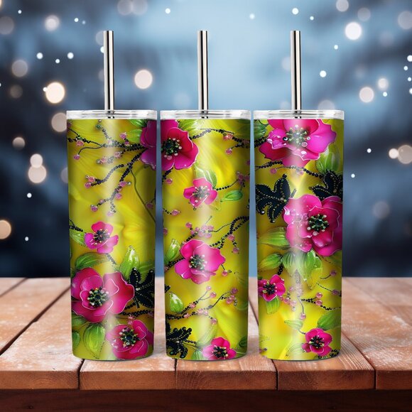 3D Colorful Skinny Tumbler, Floral Travel Mug - Picture 1 of 3